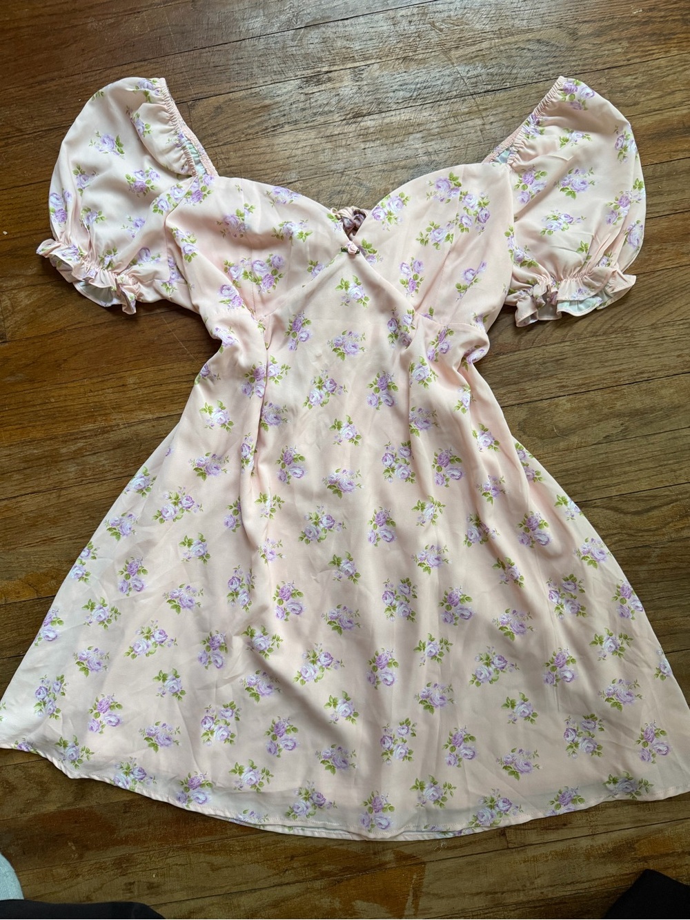 Altar'd State Pastel Pink Floral Puff-Sleeve Dress